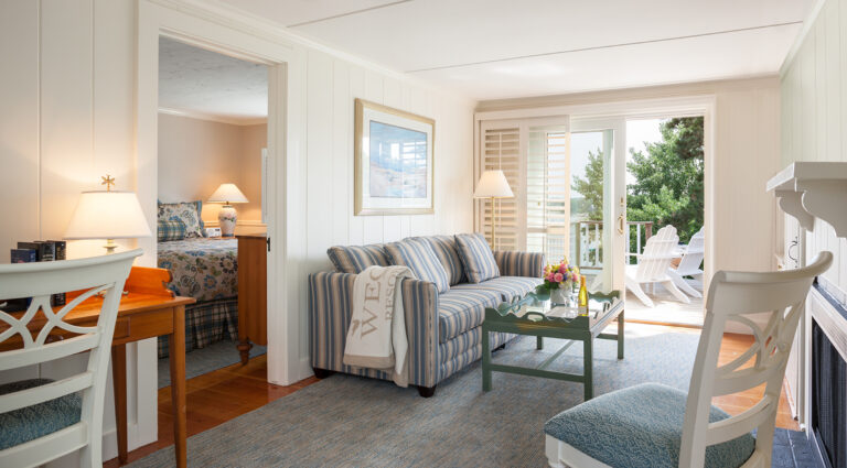 Living room area of Cottage Style water view suite on Cape Cod