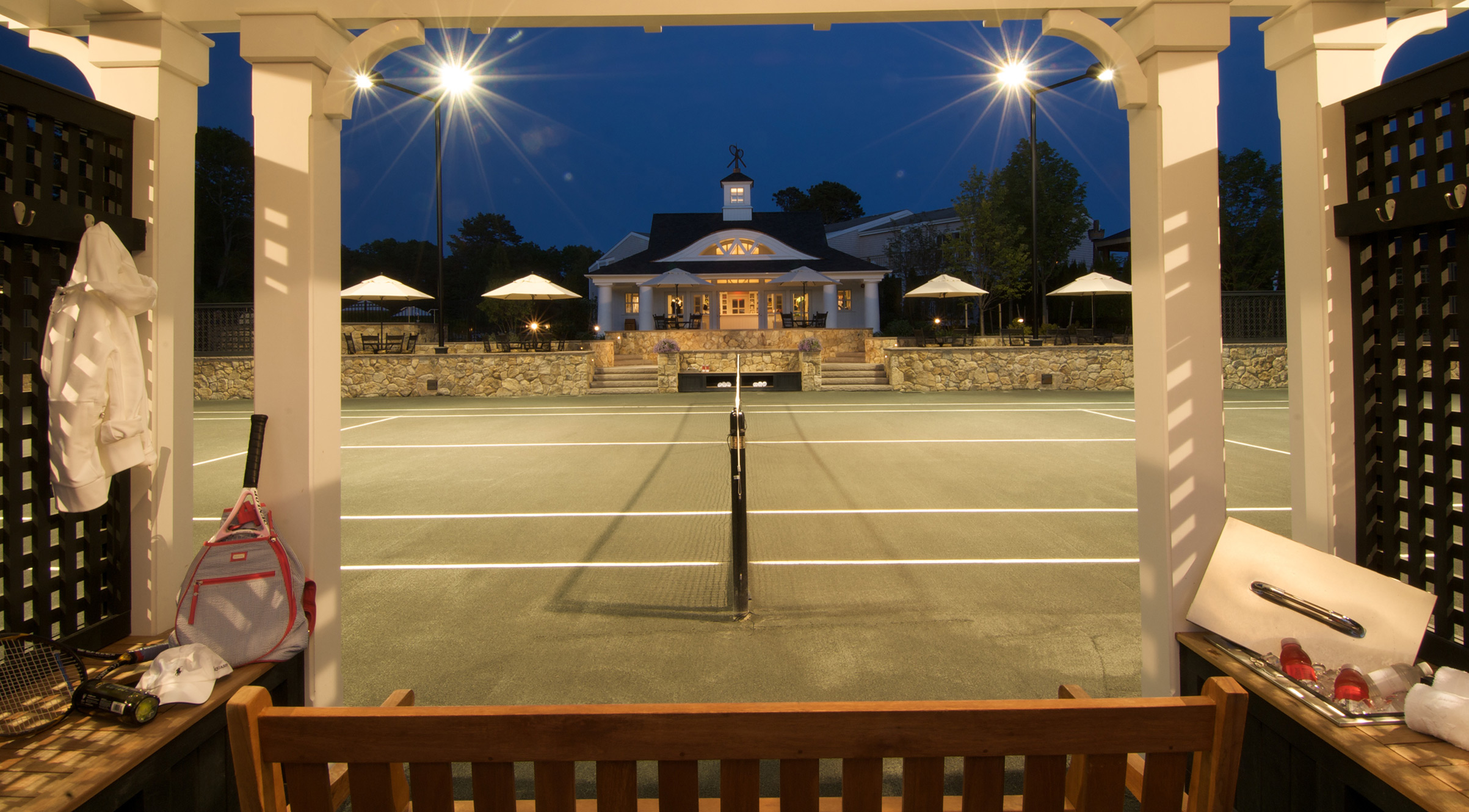 Cape Cod resort tennis courts at night