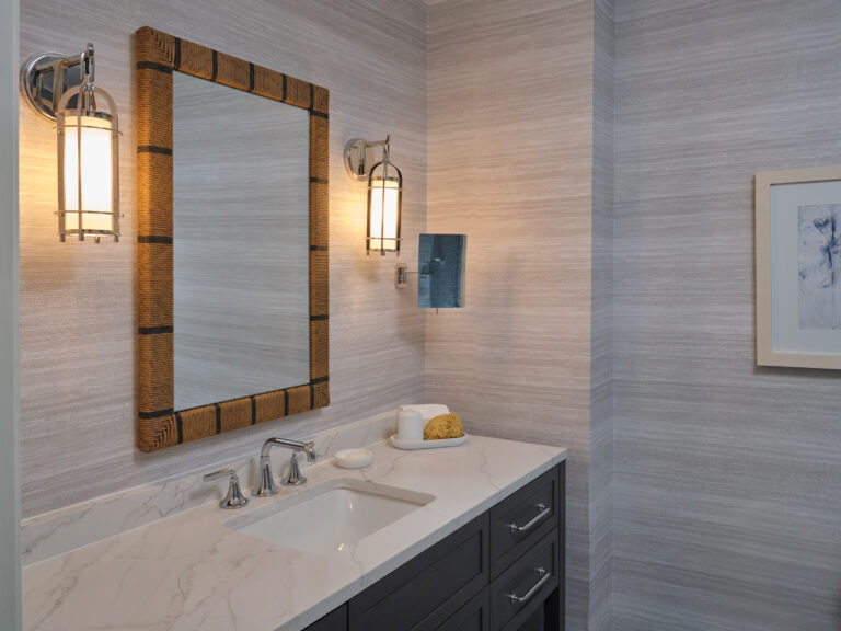 Bright, modern vanity with coastal charm and thoughtful details.