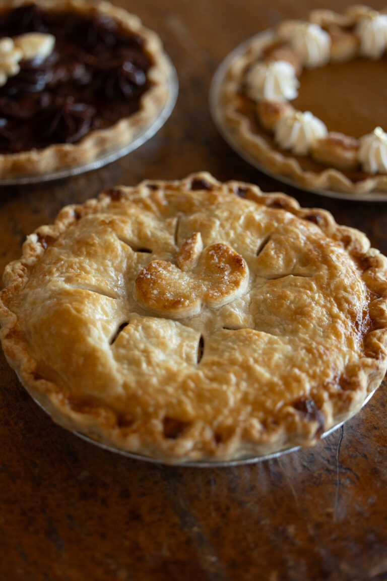 Baked pie with golden crust.