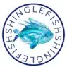 Logo for Shinglefish featuring a watercolor painting of a blue fish centered inside a circular border of the text “SHINGLEFISH,” reminiscent of a Cape Cod Merry Market.