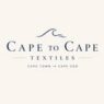 Logo for Cape to Cape Textiles featuring a wave icon and the text “Cape Town to Cape Cod,” seen here as a festive Merry Market display.