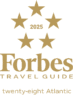 Forbes Travel Guide 2025 five-star award logo for Twenty-Eight Atlantic at Wequassett Resort, featuring five gold stars above the text.