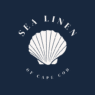 Logo for Sea Linen of Cape Cod featuring a white scallop shell icon on a dark blue background, reminiscent of a festive Merry Market.