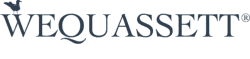 The word "WEQUASSETT" in serif font with a silhouette of a bird standing on the letter "W" and a registered trademark symbol at the end.