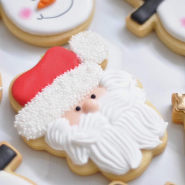 Frosted Santa cookies.